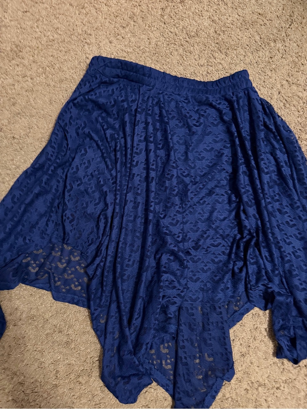 Fire Los Angeles Royal Blue Lace Asymmetrical Handkerchief Hem Skirt